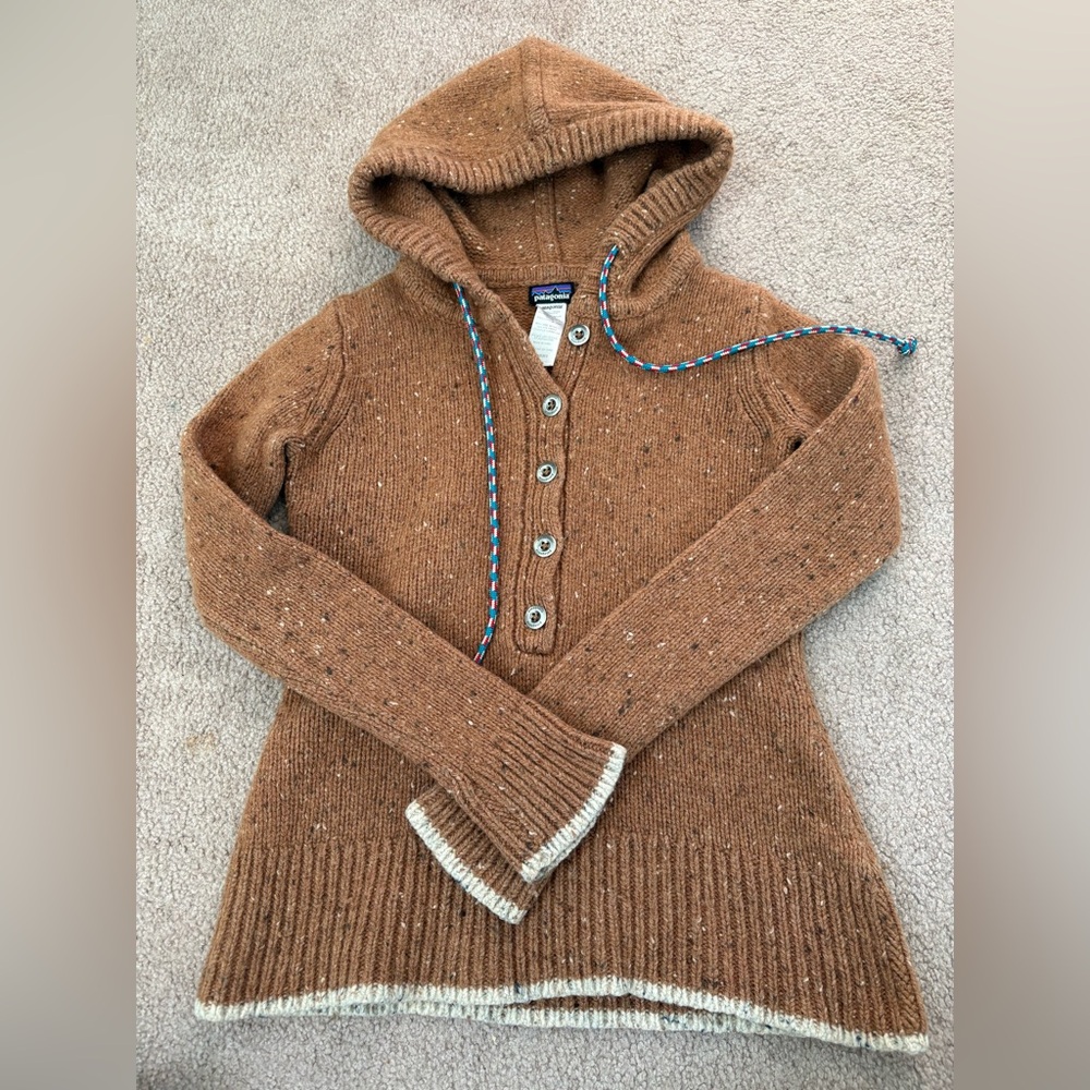Patagonia Tan Hooded Sweater with Button Detail